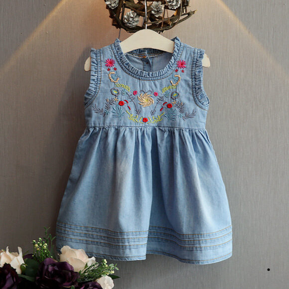 Sleeveless Floral Denim Dress
